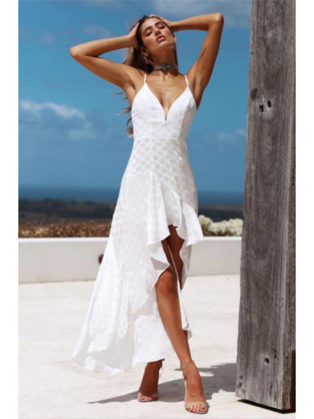 Olive Scent White Satin Polka Dot Slip Dress Size S M or L